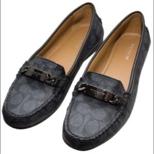 Coach Olive Women Flat Gray Signature Jacquard Slip-On Loafer Smoke Size 6 1/2